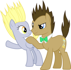 Size: 6093x6000 | Tagged: safe, artist:dasprid, derpy hooves, doctor whooves, time turner, earth pony, pony, g4, slice of life (episode), absurd resolution, boop, bowtie, male, nose wrinkle, noseboop, simple background, stallion, that was fast, transparent background, vector