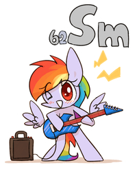 Size: 800x1000 | Tagged: safe, artist:joycall6, part of a set, rainbow dash, pegasus, pony, series:joycall6's periodic table, g4, bipedal, blushing, cute, electric guitar, female, floating wings, guitar, mare, musical instrument, periodic table, samarium, simple background, solo, white background, wink