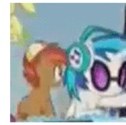 Size: 378x374 | Tagged: safe, edit, edited screencap, screencap, button mash, dj pon-3, hugh jelly, vinyl scratch, earth pony, pony, g4, season 5, slice of life (episode), animated, colt, cropped, liquid button, male, quality shift, speen, spinning, stabilized, turntable, turntable pony