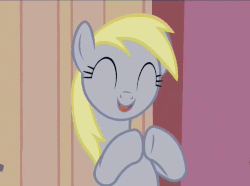 Size: 500x372 | Tagged: safe, screencap, derpy hooves, pegasus, pony, g4, slice of life (episode), animated, clapping, cute, derpabetes, eyes closed, female, flying, mare