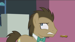 Size: 854x480 | Tagged: safe, screencap, doctor whooves, time turner, earth pony, pony, g4, slice of life (episode), male, nervous, solo, stallion