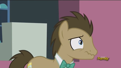 Size: 854x480 | Tagged: safe, screencap, doctor whooves, time turner, earth pony, pony, g4, slice of life (episode), male, solo, stallion, wavy mouth