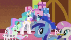 Size: 480x270 | Tagged: safe, screencap, minuette, princess celestia, princess luna, spike, twinkleshine, alicorn, dragon, pony, g4, slice of life (episode), animated, argument, awkward, awkward smile, bickering sisters, butt, butt tail, cute, derail in the comments, discovery family, discovery family logo, female, male, mare, plot, present, sisters, smiling