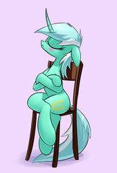 Size: 1181x1748 | Tagged: safe, artist:underpable, lyra heartstrings, pony, unicorn, derpin daily, g4, blushing, chair, eyes closed, female, frown, mare, sitting, solo