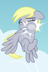 Size: 1280x1920 | Tagged: safe, artist:badumsquish, derpibooru exclusive, derpy hooves, pegasus, pony, g4, against glass, crash, eyes closed, female, floppy ears, flying, fourth wall, gritted teeth, mare, solo, spread wings