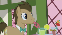 Size: 800x451 | Tagged: safe, edit, screencap, doctor whooves, time turner, earth pony, pony, g4, slice of life (episode), animated, discovery family logo, drink, drinking, lemonade, loop, male, screwdriver, silly straw, stallion, straw