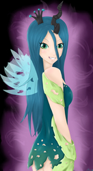 Size: 2220x4080 | Tagged: safe, artist:taigagoat, queen chrysalis, human, g4, female, horn, horned humanization, humanized, solo