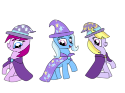 Size: 1024x765 | Tagged: safe, artist:dulcechica19, fuchsia blush, lavender lace, trixie, pony, equestria girls, g4, my little pony equestria girls: rainbow rocks, equestria girls ponified, female, human pony trixie, ponified, simple background, transparent background, trio, trixie and the illusions