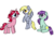 Size: 1024x765 | Tagged: safe, artist:dulcechica19, blueberry pie, derpy hooves, raspberry fluff, earth pony, pegasus, pony, unicorn, equestria girls, g4, my little pony equestria girls: rainbow rocks, background human, equestria girls ponified, female, human pony derpy, ponified, simple background, the muffins, transparent background, trio, trio female