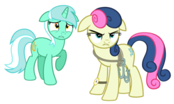 Size: 3000x1800 | Tagged: safe, artist:cheezedoodle96, bon bon, lyra heartstrings, sweetie drops, earth pony, pony, g4, slice of life (episode), .svg available, bon bon is not amused, bon bond, female, floppy ears, frown, glare, grappling hook, gritted teeth, mare, raised hoof, rope, scared, secret agent sweetie drops, simple background, svg, transparent background, vector, watch, wide eyes, worried, wristwatch