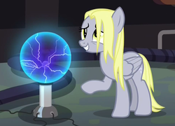 Size: 970x700 | Tagged: safe, screencap, derpy hooves, pegasus, pony, g4, slice of life (episode), alternate hairstyle, female, mare, plasma ball, solo