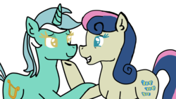 Size: 1280x720 | Tagged: safe, artist:apple-jazzy, bon bon, lyra heartstrings, sweetie drops, earth pony, pony, unicorn, g4, slice of life (episode), bedroom eyes, best friends, female, lesbian, mare, scene interpretation, ship:lyrabon, shipping, simple background, transparent background