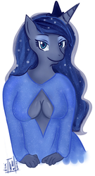 Size: 731x1356 | Tagged: safe, artist:nekohitomi, princess luna, anthro, g4, cleavage, female, pixiv, solo