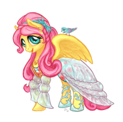 Size: 517x514 | Tagged: safe, artist:gingerfoxy, fluttershy, g4, alternate hairstyle, ashlynn ella, clothes, cosplay, costume, crossover, dress, ever after high, female, solo