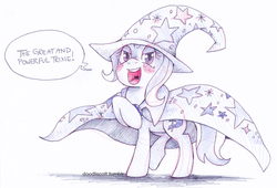 Size: 1280x868 | Tagged: safe, artist:doodlecolt, trixie, pony, unicorn, g4, blushing, cute, female, mare, solo, traditional art