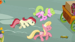 Size: 868x482 | Tagged: safe, screencap, daisy, flower wishes, lily, lily valley, roseluck, pony, g4, season 5, slice of life (episode), animated, el horror!, female, flower trio, male, playing dead, spanish, subtitles, the horror