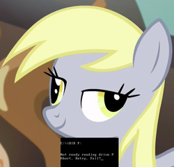 Size: 735x707 | Tagged: safe, screencap, derpy hooves, pegasus, pony, g4, slice of life (episode), abort retry fail, bedroom eyes, derp, face, female, mare, ms-dos, palindrome get