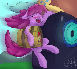 Size: 1971x1764 | Tagged: safe, artist:jorobro, berry punch, berryshine, sunshower raindrops, g4, slice of life (episode), barrel, scene interpretation