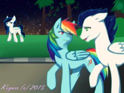 Size: 1024x768 | Tagged: safe, artist:keyace, rainbow dash, soarin', oc, g4, backwards cutie mark, female, male, ship:soarindash, shipping, straight, walking