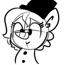 Size: 436x436 | Tagged: safe, artist:tjpones, oc, oc only, oc:brownie bun, carrot, clothes, costume, hat, monochrome, snowman, solo, top hat