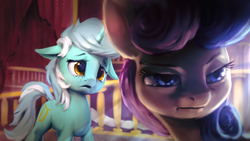 Size: 1920x1080 | Tagged: safe, artist:assasinmonkey, bon bon, lyra heartstrings, sweetie drops, earth pony, pony, unicorn, g4, slice of life (episode), bon bond, crying, duo, female, floppy ears, mare, open mouth, ponyville town hall, sad, scene interpretation, town hall