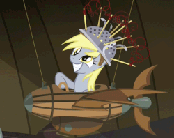 Size: 606x480 | Tagged: safe, screencap, derpy hooves, pegasus, pony, g4, slice of life (episode), animated, colander, cute, derpabetes, derpy being derpy, female, flying machine, mare, muffin 1, plane, rocket, solo