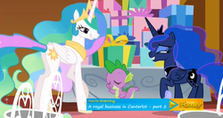 Size: 1909x1012 | Tagged: safe, edit, edited screencap, hundreds of users filter this tag, screencap, princess celestia, princess luna, spike, alicorn, dragon, pony, g4, slice of life (episode), bedroom eyes, butt, butt tail, discovery family logo, eyes closed, female, grin, love, love triangle, lucky bastard, male, mare, plot, raised hoof, ship:spikelestia, ship:spiluna, shipping, smiling, spike gets all the mares, spikelove, spilulestia, straight, tonight you
