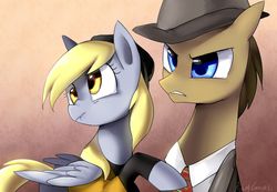 Size: 1500x1039 | Tagged: safe, artist:rocy canvas, derpy hooves, doctor whooves, time turner, earth pony, pony, g4, clothes, hat, male, necktie, stallion, suit