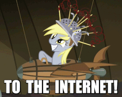 Size: 606x480 | Tagged: safe, screencap, derpy hooves, pegasus, pony, g4, slice of life (episode), animated, colander, cute, derpabetes, derpy being derpy, female, flying machine, image macro, internet, mare, meme, muffin 1, sitting, solo