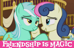 Size: 852x550 | Tagged: safe, edit, edited screencap, screencap, bon bon, lyra heartstrings, sweetie drops, g4, slice of life (episode), caption, image macro, just friends, meme, out of context