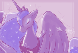 Size: 800x550 | Tagged: safe, artist:roselinath, princess luna, g4, eyes closed, female, solo, spread wings
