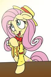 Size: 2000x3000 | Tagged: safe, artist:dfectivedvice, artist:pananovich, fluttershy, g4, boater, bowtie, clothes, colored, female, hat, high res, solo