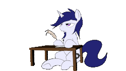 Size: 1280x720 | Tagged: safe, artist:tetrapony, oc, oc only, oc:cereal velocity, animated, quill, reaction image, simple background, table, table flip, transparent background