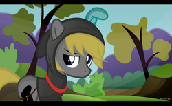 Size: 1024x629 | Tagged: safe, artist:noah-x3, oc, oc only, oc:noah, earth pony, pony, bunny ears, bunny suit, clothes, cute, hoodie, letterboxing, male, scenery, show accurate, solo, stallion