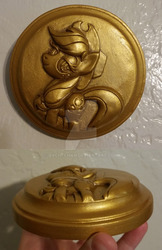 Size: 800x1236 | Tagged: safe, artist:aachi-chan, applejack, earth pony, pony, g4, auction, figurine, for sale, plaque, sculpture