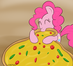 Size: 1000x900 | Tagged: safe, artist:empyu, pinkie pie, earth pony, pony, g4, cute, diapinkes, female, nom, pizza, solo