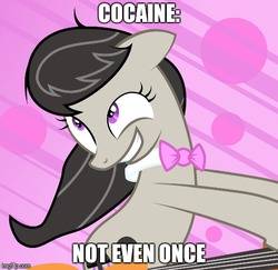 Size: 514x500 | Tagged: safe, artist:mummifiedthunderbird, edit, edited screencap, screencap, octavia melody, g4, slice of life (episode), cocaine, drugs, image macro, meme, not even once, text