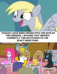 Size: 734x960 | Tagged: safe, daisy, derpy hooves, flower wishes, kevin, pinkie pie, sassaflash, twinkleshine, changeling, pony, equestria girls, g4, slice of life (episode), beer, cardcaptor sakura, chair, comic, engrish, flower, homer simpson, kerberos, male, meme, the simpsons, wedding