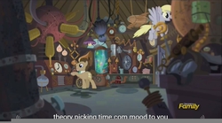 Size: 1279x713 | Tagged: safe, screencap, derpy hooves, doctor whooves, time turner, earth pony, pony, g4, slice of life (episode), male, meme, stallion, youtube caption