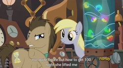 Size: 1280x710 | Tagged: safe, screencap, derpy hooves, doctor whooves, time turner, earth pony, pony, g4, slice of life (episode), male, meme, stallion, youtube caption