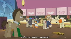 Size: 1278x708 | Tagged: safe, screencap, colter sobchak, doctor whooves, jeff letrotski, time turner, earth pony, pony, g4, slice of life (episode), donny, male, meme, stallion, youtube caption