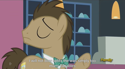 Size: 1280x711 | Tagged: safe, screencap, doctor whooves, time turner, earth pony, pony, g4, slice of life (episode), bowtie, discovery family logo, male, meme, stallion, youtube caption