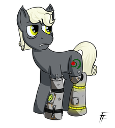 Size: 1400x1550 | Tagged: safe, artist:frecklesfanatic, oc, oc only, oc:shank, cyborg, pony, fallout equestria, amputee, prosthetic limb, prosthetics