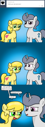 Size: 640x1800 | Tagged: safe, artist:ficficponyfic, oc, oc only, oc:golden brisk, oc:silver breeze, ask golden brisk, comic, goldeeze