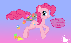 Size: 1800x1092 | Tagged: safe, artist:nazorthegreater, pinkie pie, g4, cupcake, the cake is a lie