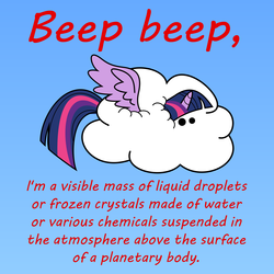 Size: 4000x4000 | Tagged: safe, artist:yoshimon1, twilight sparkle, alicorn, pony, g4, absurd resolution, beep beep, beep beep i'm verbose, cloud, female, intellectually hilarious, mare, science, sesquipedalian loquaciousness, solo, twilight sparkle (alicorn), weather