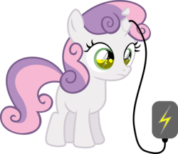 Size: 6934x6000 | Tagged: safe, artist:yoshimon1, sweetie belle, pony, robot, unicorn, g4, absurd resolution, charging, female, filly, foal, hooves, horn, power cord, simple background, solo, sweetie bot, transparent background, vector