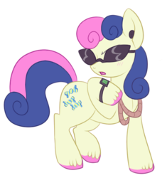 Size: 500x531 | Tagged: safe, artist:lulubell, bon bon, sweetie drops, earth pony, pony, g4, slice of life (episode), blushing, bon bond, female, mare, rope, secret agent sweetie drops, simple background, solo, sunglasses, transparent background, unshorn fetlocks, watch