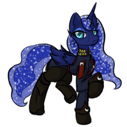 Size: 600x600 | Tagged: safe, artist:sapphfyr, princess luna, alicorn, pony, g4, clothes, female, jacket, medals, pants, simple background, solo, transparent background, uniform