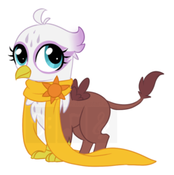 Size: 755x759 | Tagged: safe, artist:sweetest-lullaby, oc, oc only, oc:georgia, griffon, clothes, cute, magical lesbian spawn, offspring, parent:gilda, parent:greta, parents:grelda, scarf, solo